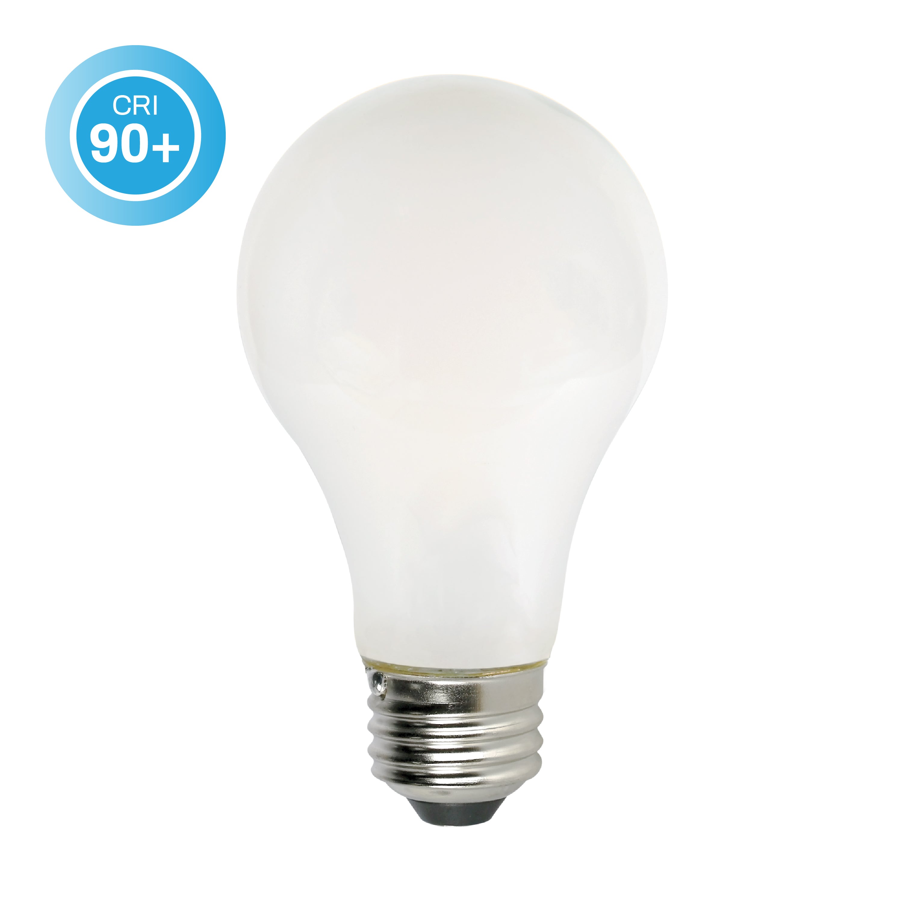 CLEANLIFE® 120VAC A19 White Glass LED Light Bulb 8W (60W Equivalent) Dimmable, CRI 90+