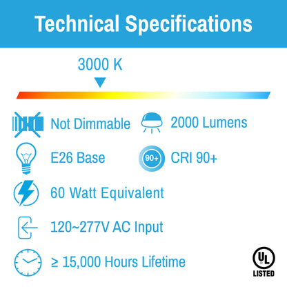 CLEANLIFE® 120-277VAC A21 LED Light Bulb 18W (100W Equivalent) Non-Dimmable