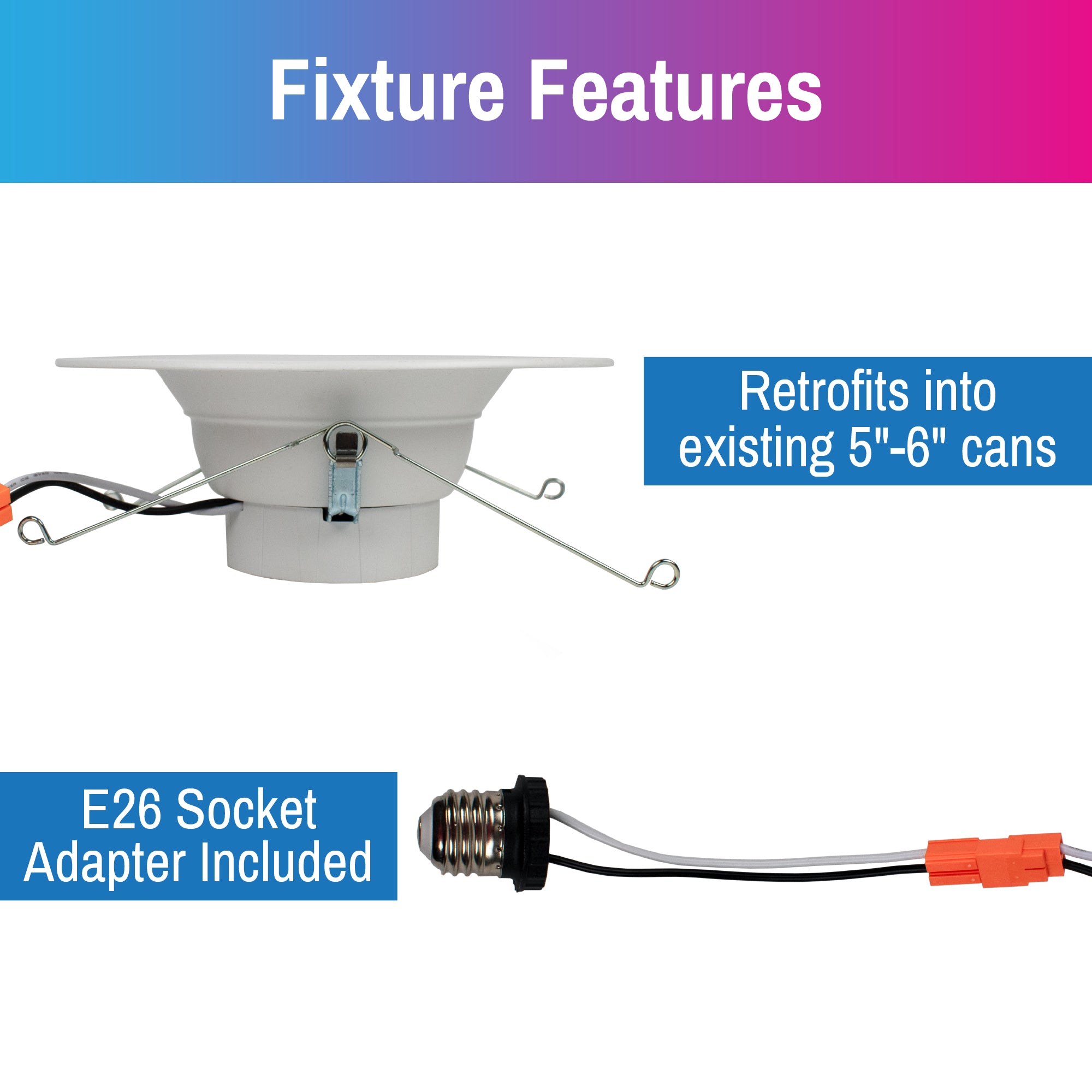 CLEANLIFE® 5/6" 120VAC Smart LED Retrofit Downlight - RGB+Tunable White, WiFi + Bluetooth