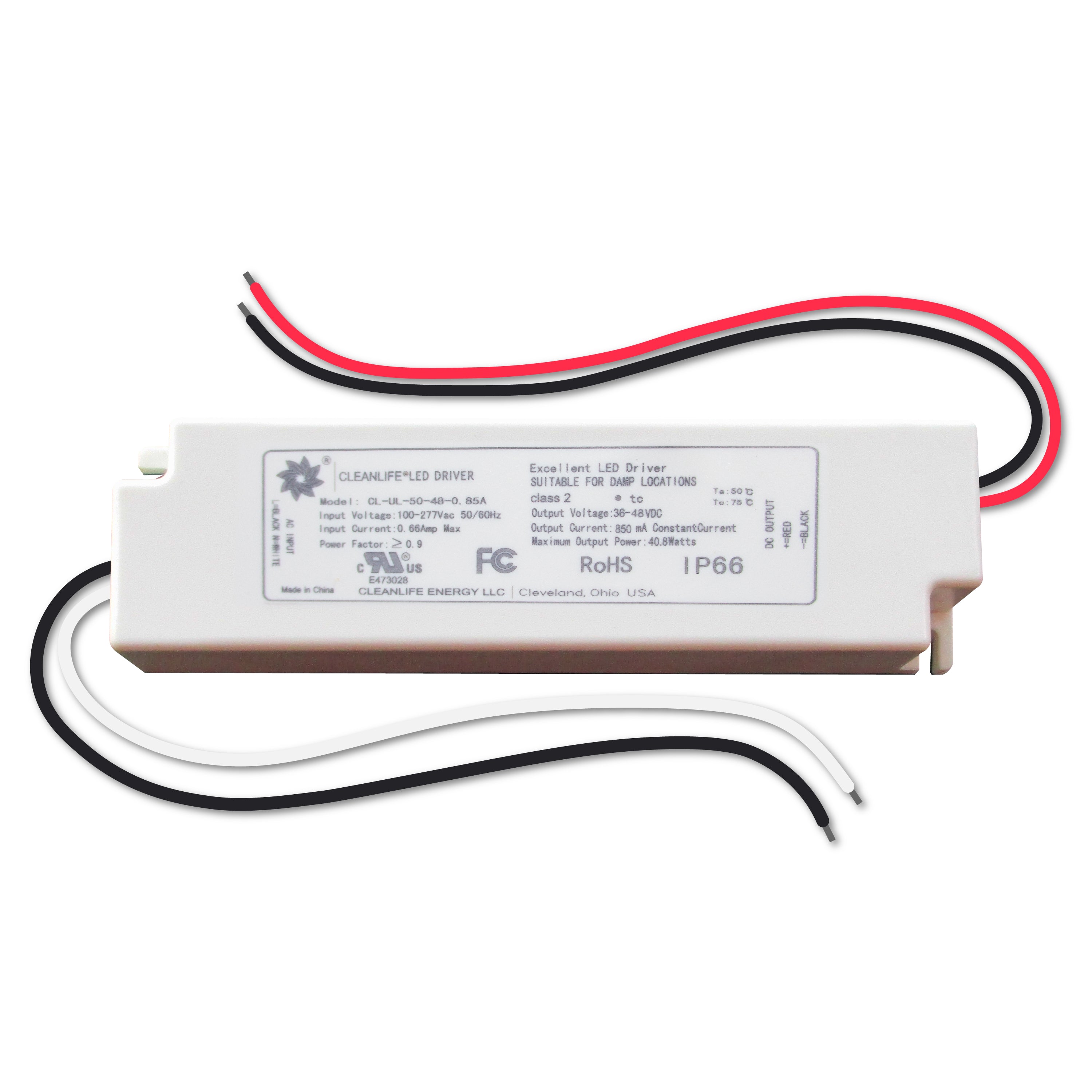 CLEANLIFE® CL-UL-50-48-0.85A 24-48VDC 850mA 41W Constant Current LED Driver