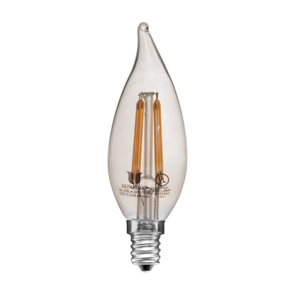 UltraLux® 120VAC BT11 Vintage Flame Tip Candelabra LED Light Bulb 5W (25W Equivalent) Dimmable