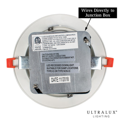 ULTRALUX® 5" Utility Gimbal LED Recessed Direct Wire Downlight With J-Box