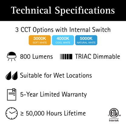 120VAC ULTRALUX® 9" Utility LED Outdoor Round Bulkhead Light - CCT Switchable (3000K/4000K/5000K)