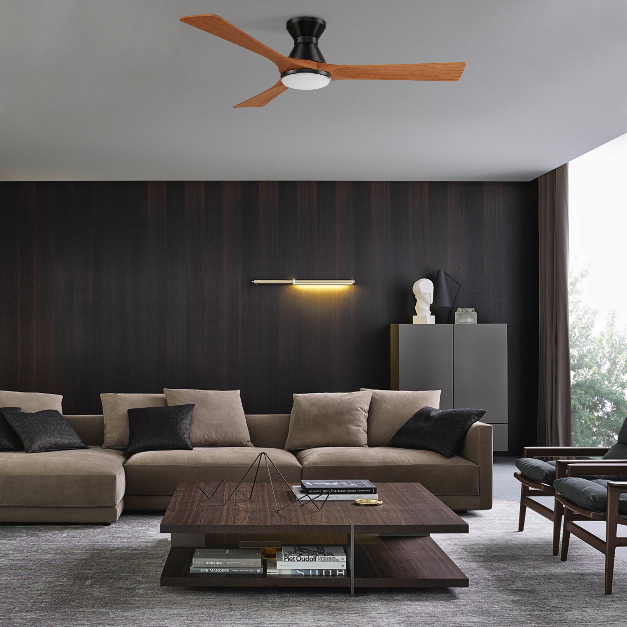 CARRO® NICOLET 24VDC 3-Blade Smart Ceiling Fan with LED Light Kit & Remote – Black / Mahogany *Free Shipping*