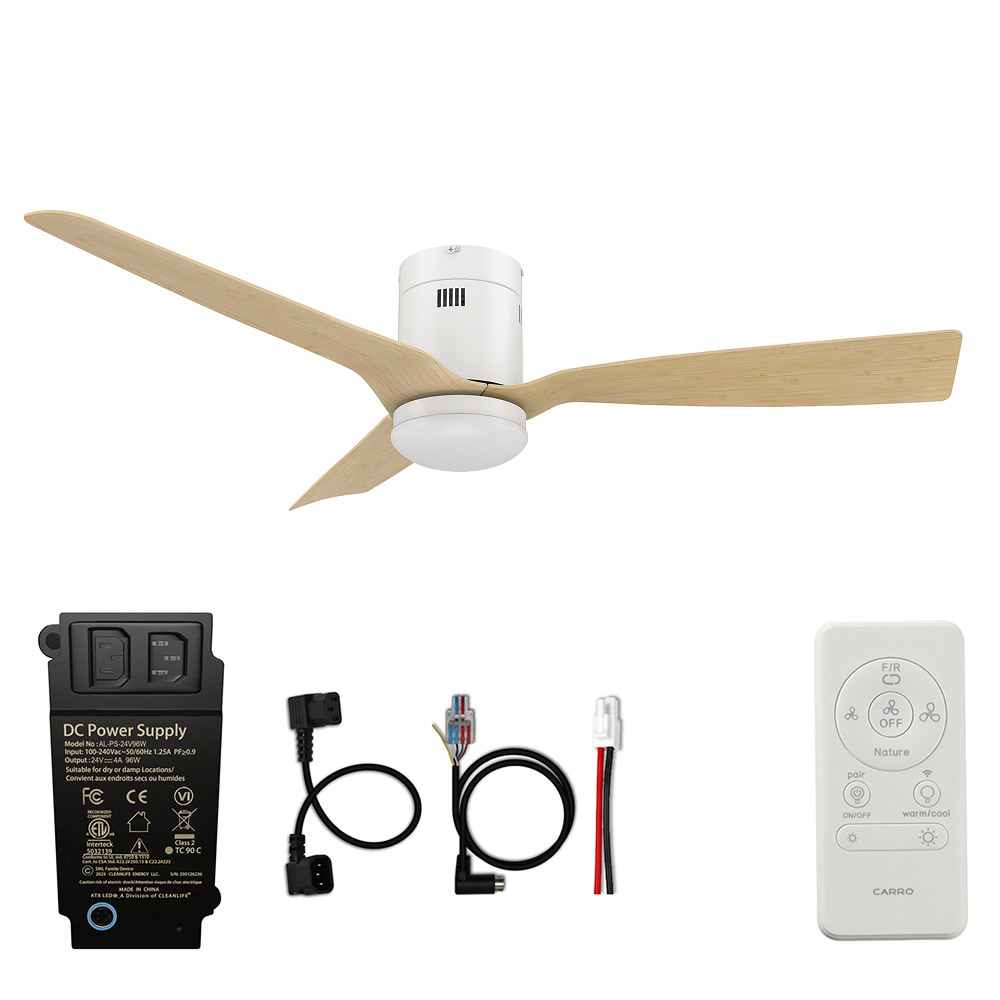 CARRO® SPEZIA 24VDC 3-Blade Smart Ceiling Fan with LED Light Kit & Remote – White / European Oak *Free Shipping*
